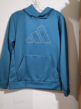adidas Teal Blue Pullover Hoodie with Outline Logo Size L Used